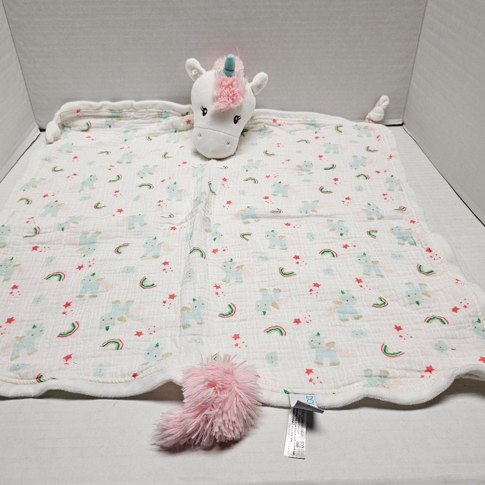 Douglas Baby Emilie Unicorn Horse Blanket Security Lovey Knotted Corners Muslin